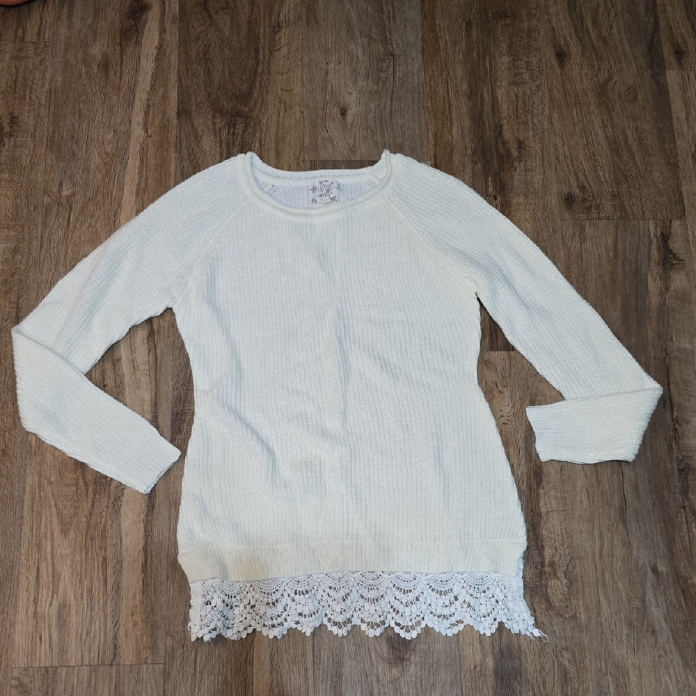 Hippie Rose Cream Sweater with Lace Detail